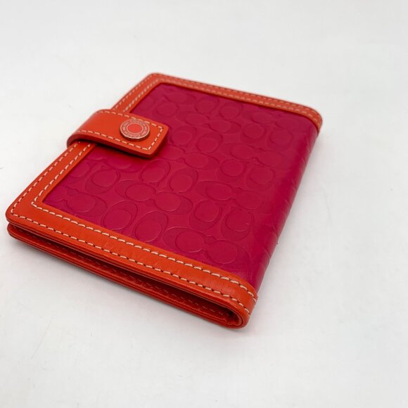 Coach Signature Embossed Leather Pink & Orange Bifold Wallet - Picture 5 of 11